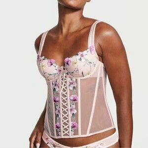Victoria secret Floral Embroidered Pink Blush Corset Lace Up top Size XS